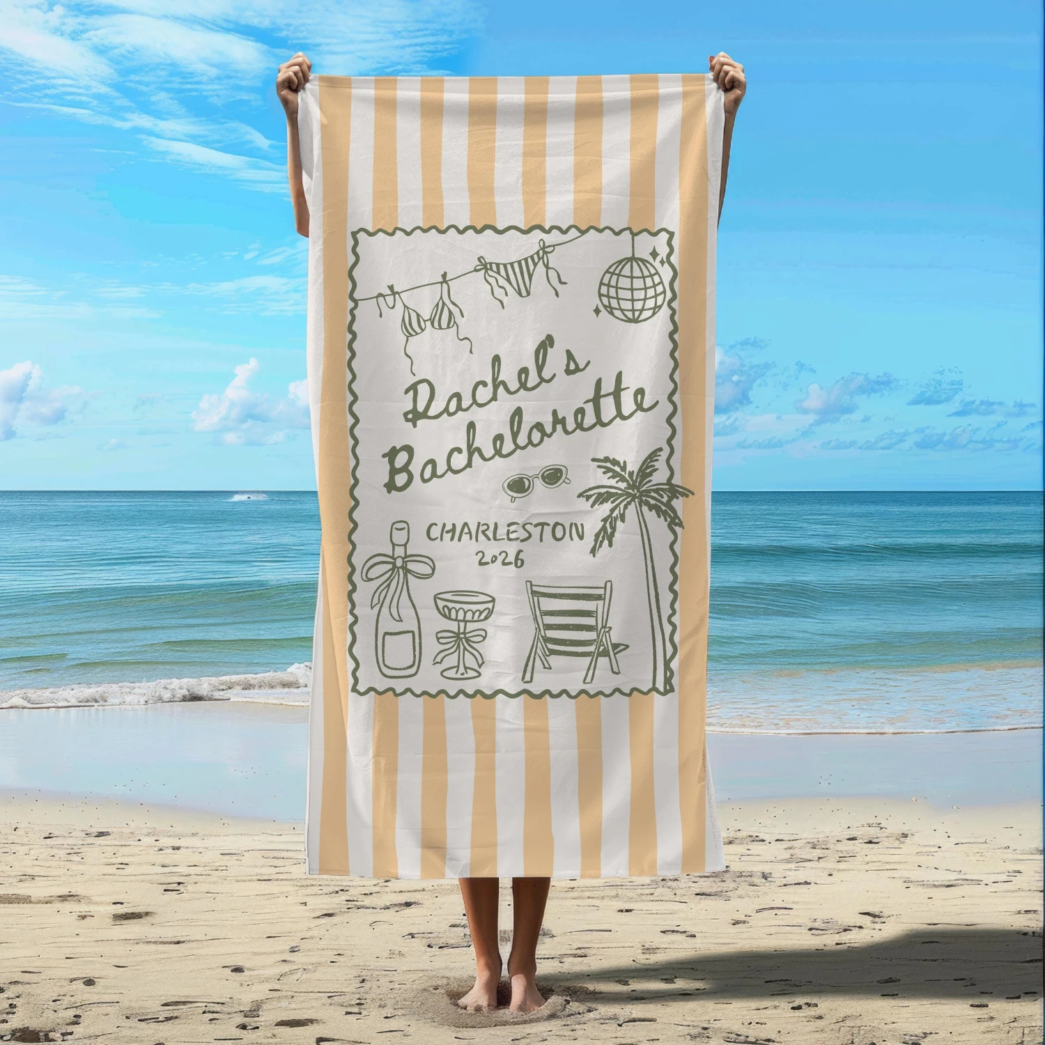 Pink Stripe Bachelorette Beach Towel Cute Coastal Bachelorette Party Summer Beach Towel 260622 - view 5