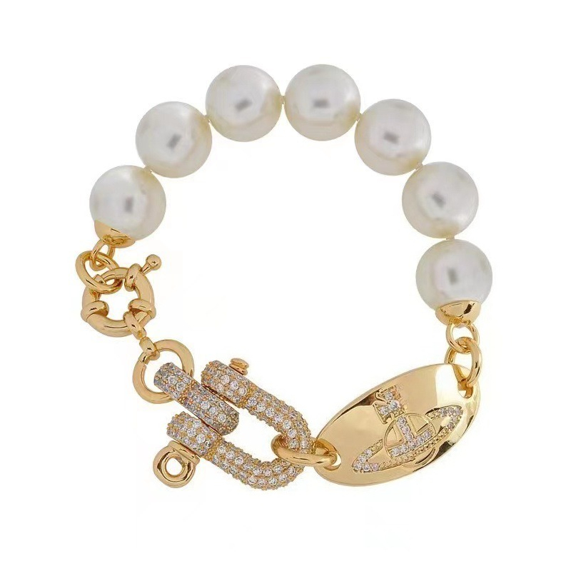 Designer Pearl Bracelet Jewelry Horseshoe Clasp Round Pendant Necklace Bracelet Simple Saturn Collar Necklace