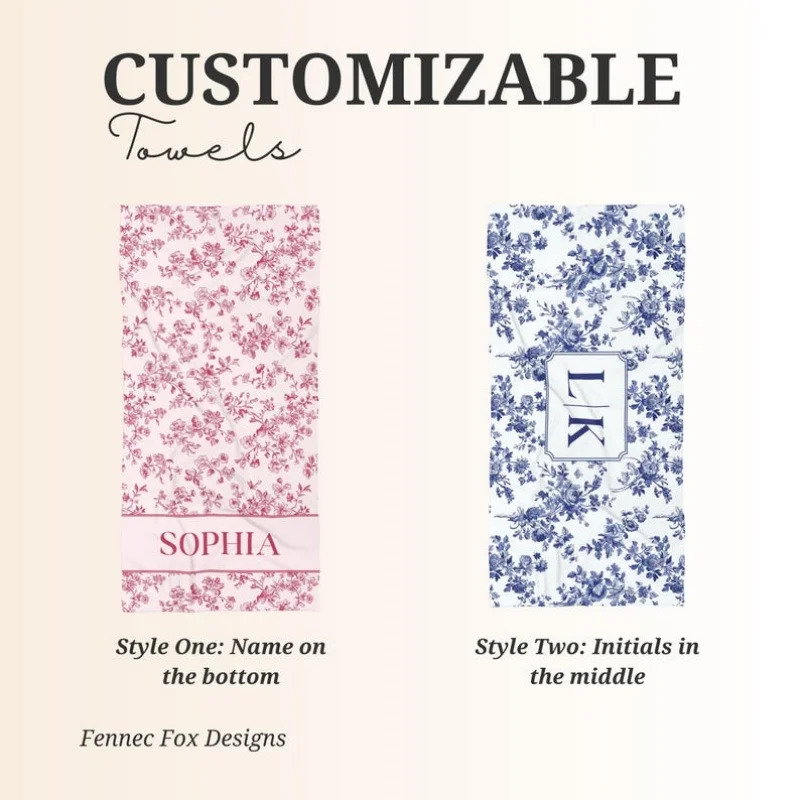 Custom Beach Towel Personalized Beach Towel Blue Toile Bachelorette Beach Towel Art Towel Bulk Discount 260622 - view 3