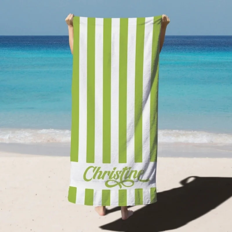 Striped Personalized Name Beach Towels Custom Name Beach Towel Christmas Anniversary Birthday Bach Trip Gift For Family Members 260622 - view 5