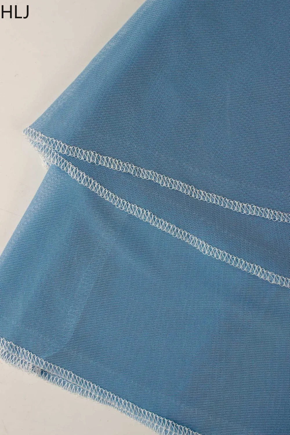 HLJ Women 3 Piece Light Blue Beach Outfit Set Halter Mesh Crop Top Tiered Mini Skirt Pearl Waist Chain Boho Y2K Summer 2026 260618 - view 5