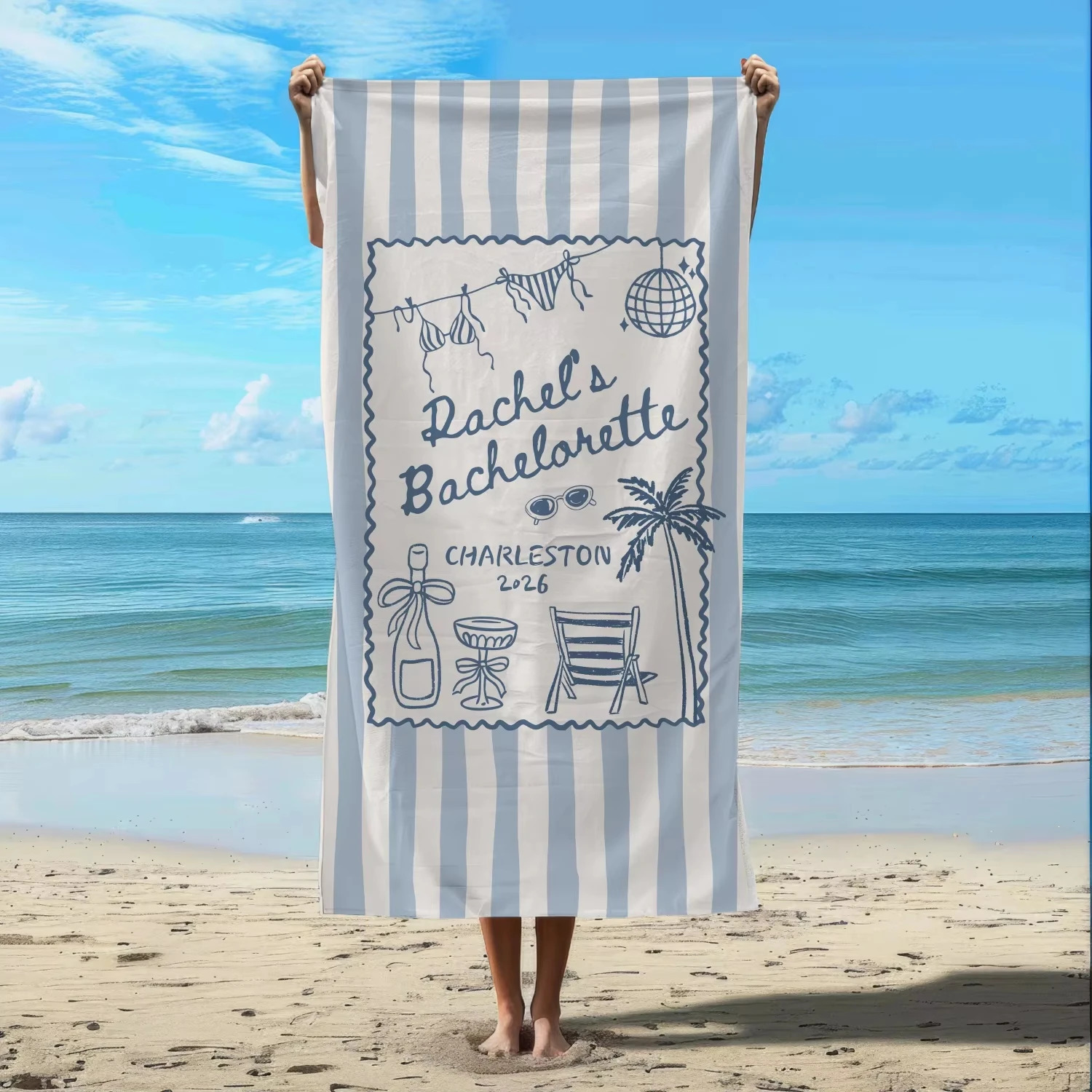 Pink Stripe Beach Towel for Women Cute Coastal Party Bachelorette Summer Gym Sports Swimming Towel 260622 - view 4
