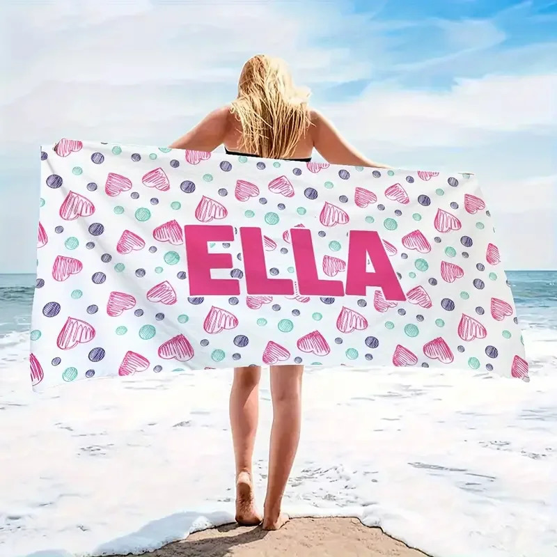 Personalized Flowers Beach Towels Girls Trip Custom Heart Wave Beach Towel With Name Summer Holiday Vacation Pool Camp Gift 260622 - view 6