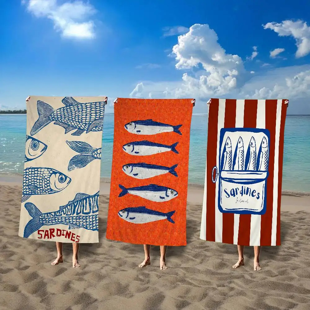 Soft Towel Colorful Sardine Fish Ocean Microfiber Printed Beach Towel Mountain Climbing Yoga Beach Swimming Running Absorbent 260622CJ