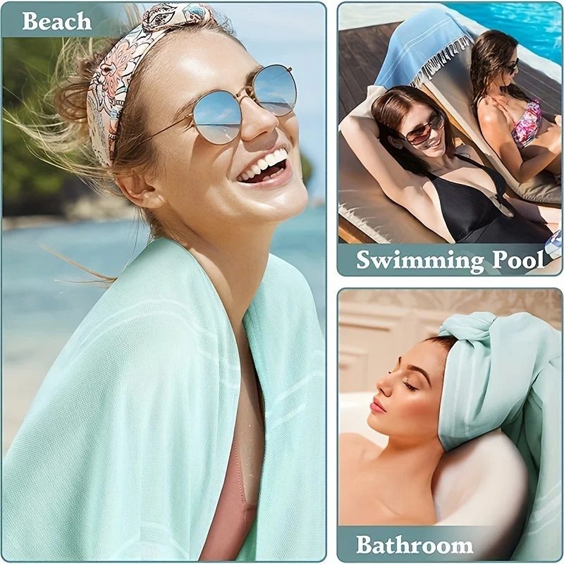 100180 Large Size Turkish Beach Towel with Tassel Stripes Quick Dry Soft Shawl for Outdoor Picnic Mat 260622 - view 5