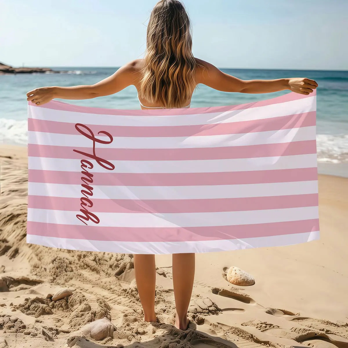 Personalized Striped Beach Towel Custom Name/ Microfiber Towel Thin Quick Dry Absorbent for Beach Swimming Yoga Bath Sports 260622 - view 7