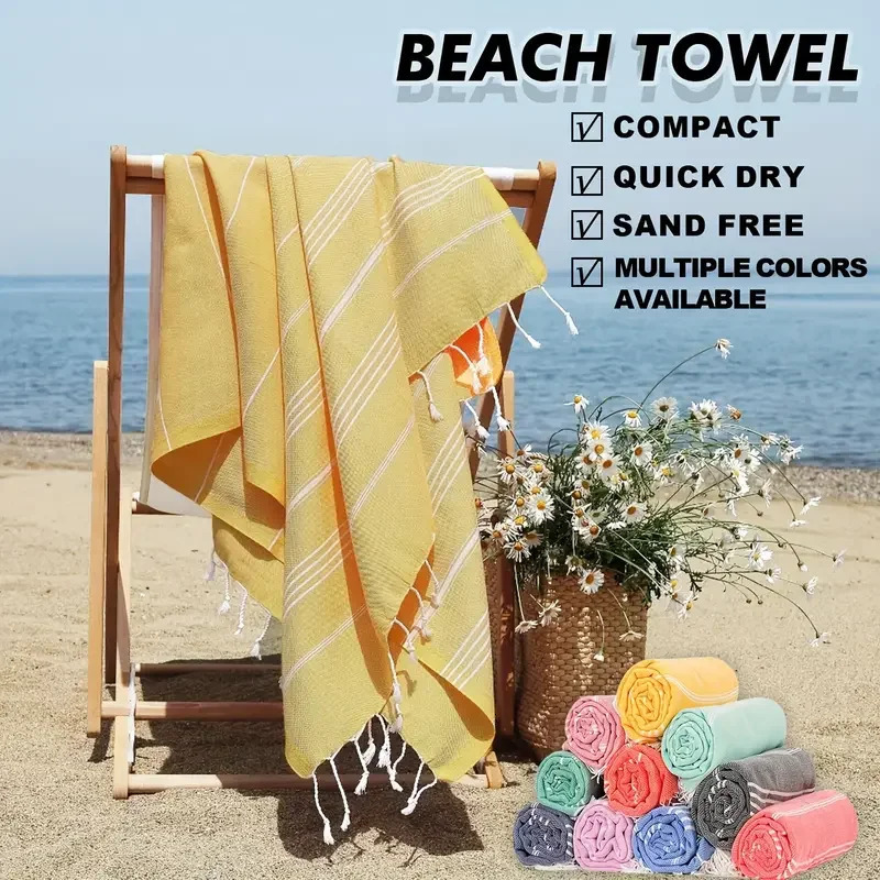 100180 Large Size Turkish Beach Towel with Tassel Stripes Quick Dry Soft Shawl for Outdoor Picnic Mat 260622