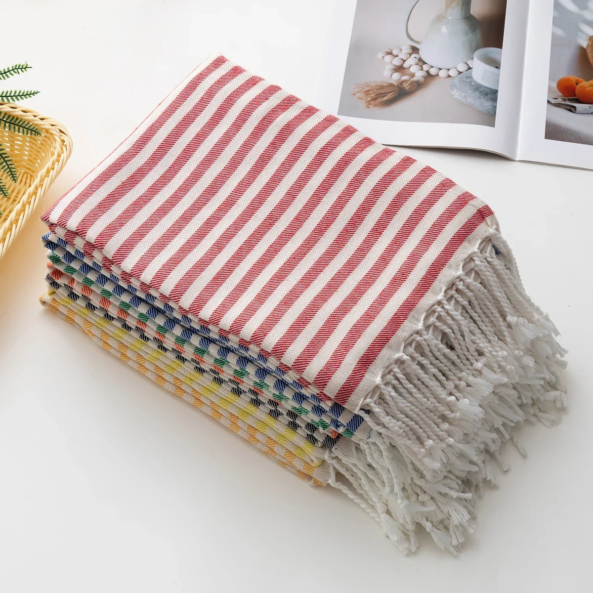 Cotton Turkish Striped Beach Towel 90180CM Sauna Spa Gym Sport Fitness Fringed Bath Towel Kitchen Soft Absorbent Quick Drying 260622 - view 4