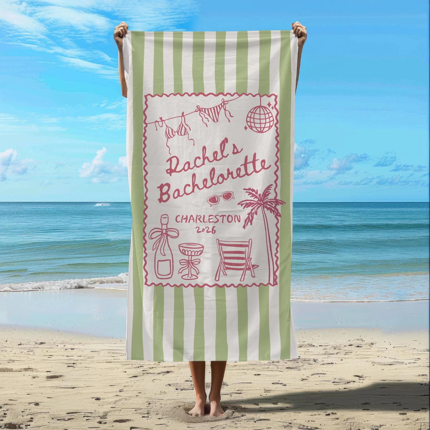 Pink Stripe Bachelorette Beach Towel Cute Coastal Bachelorette Party Summer Beach Towel 260622 - view 6