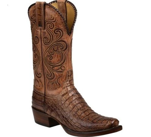 Men Vintage Embroidery Western Cowboy Boots Croc Print Pointed Toe Mid Calf Retro Leather Riding Boots - view 6