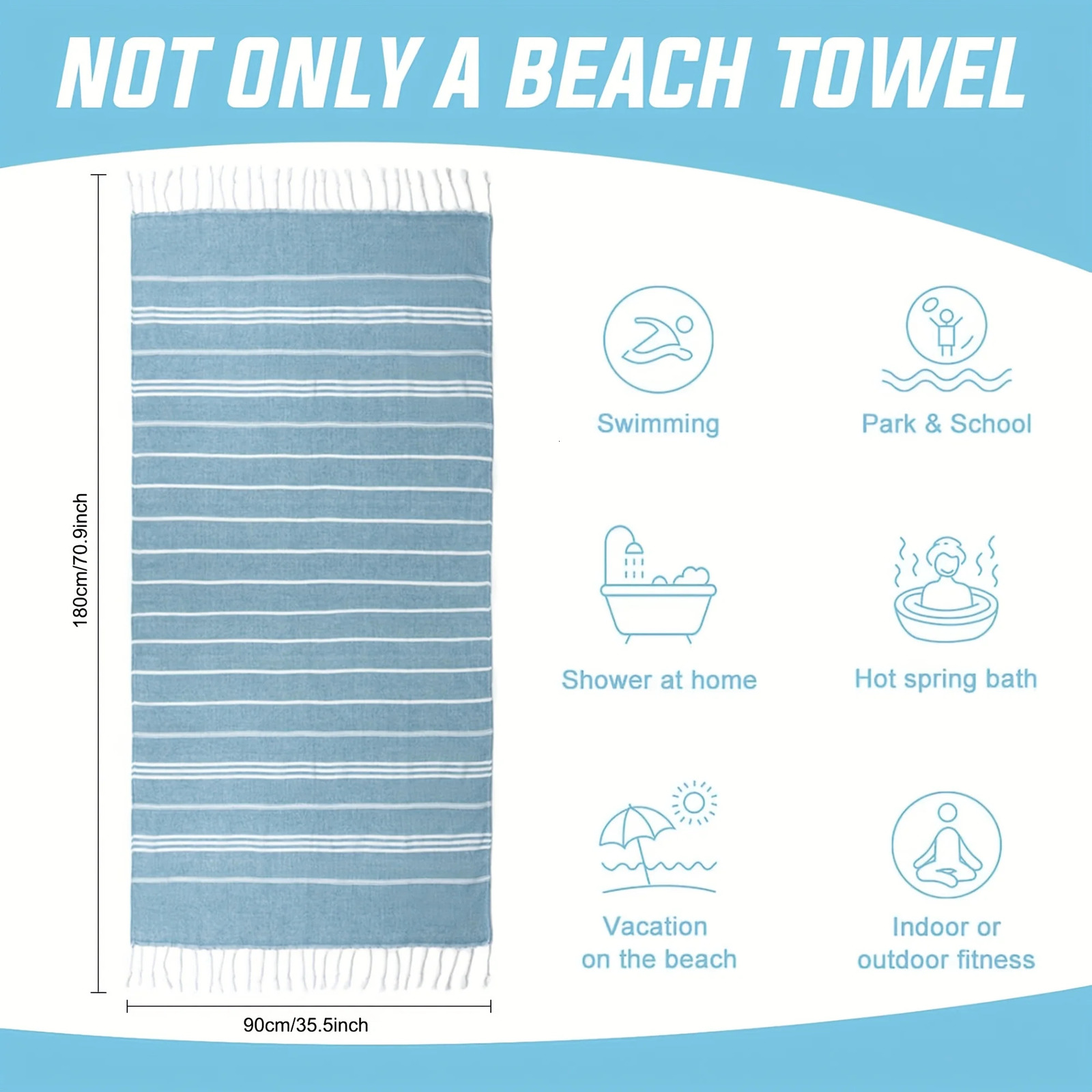 90180CM Turkish Beach Towel Sauna Spa Gym Sports Fitness Fringed Bath Towel Kitchen Outdoor Soft Absorbent Quick Drying Towels 260622 - view 5