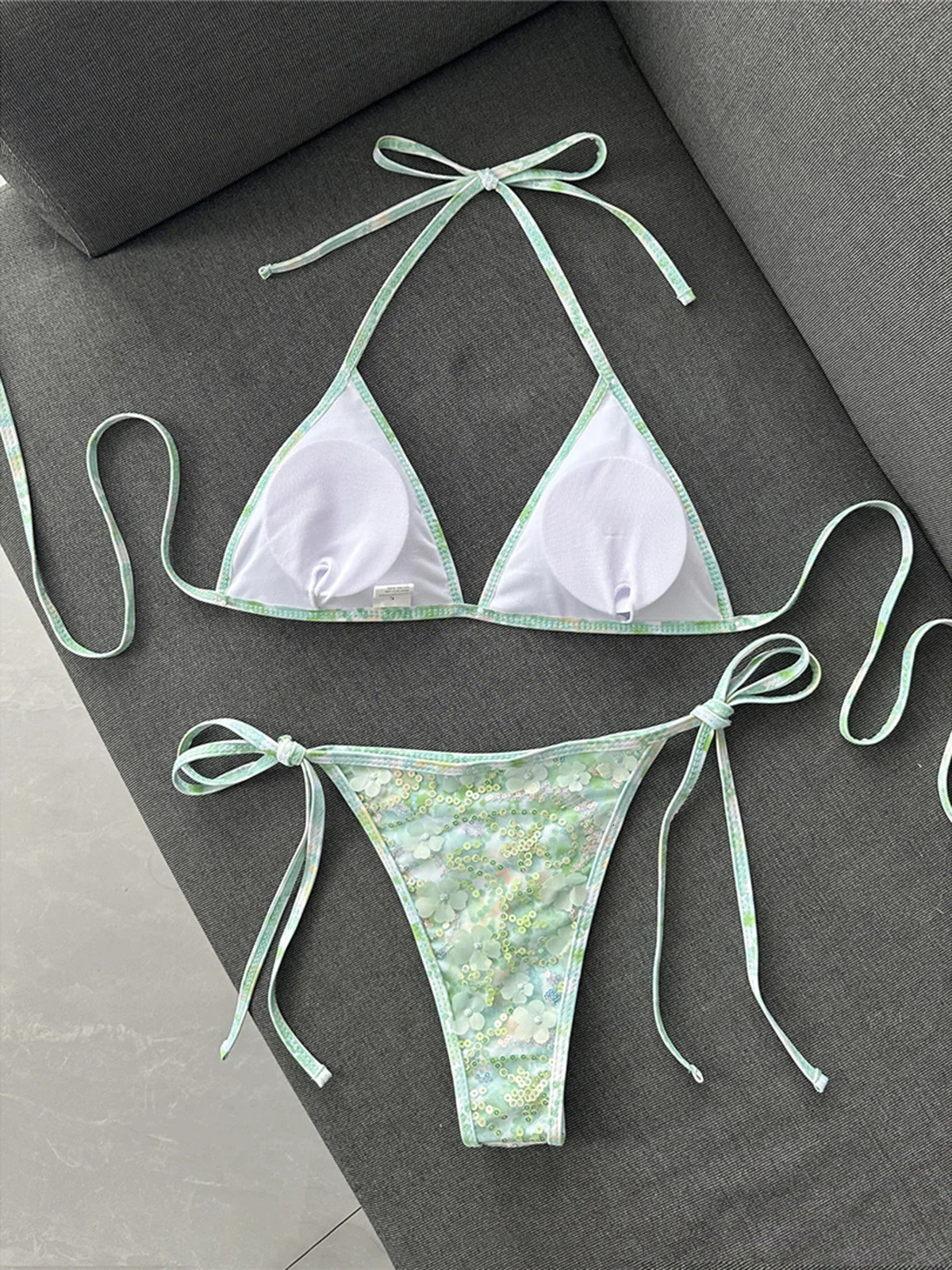 Printed Sequins Halter Bikini Women Swimwear Female Swimsuit High Leg Cut Bather Bathing Suit Swim Two-pieces Bikini set K8237 260622 - view 3