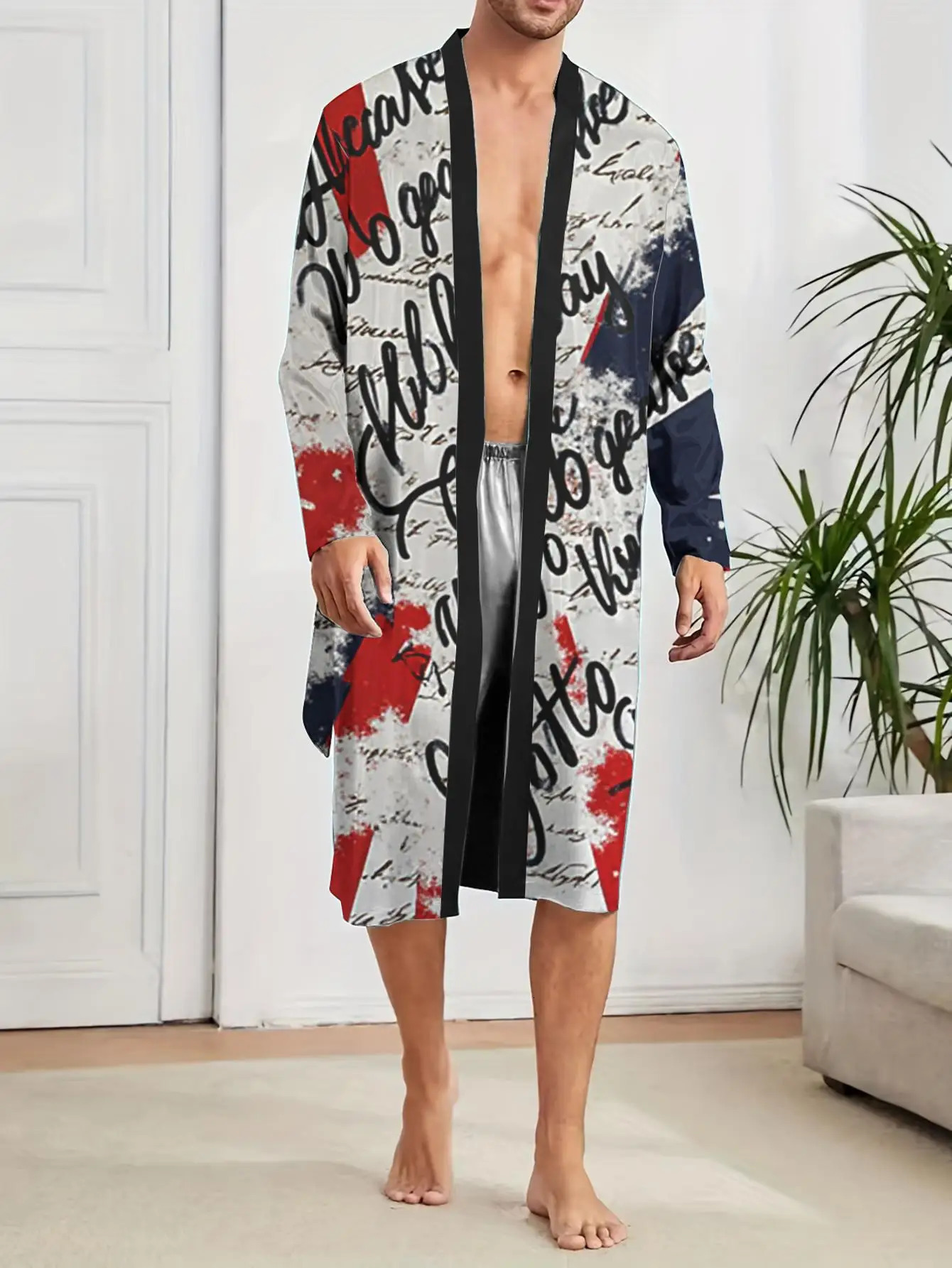 1pc MenS Robes 2026 SpringSummer Graphic Pajamas Robe 3D Printed Nightie for Men Sleepwear Polyester Bathrobe 260625
