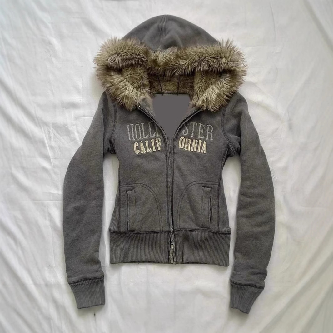 Y2K American Vintage Embroidered Letter Hoodie Women Winter Cardigan Coat Top 251231
