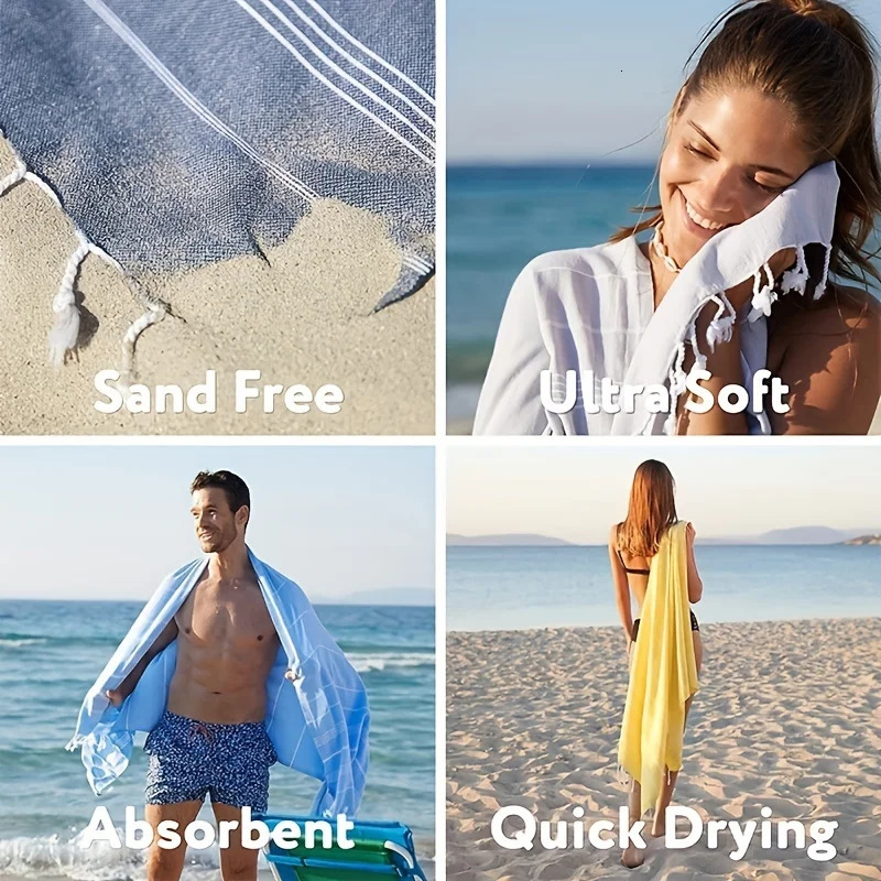 100180 Large Size Turkish Beach Towel with Tassel Stripes Quick Dry Soft Shawl for Outdoor Picnic Mat 260622 - view 4