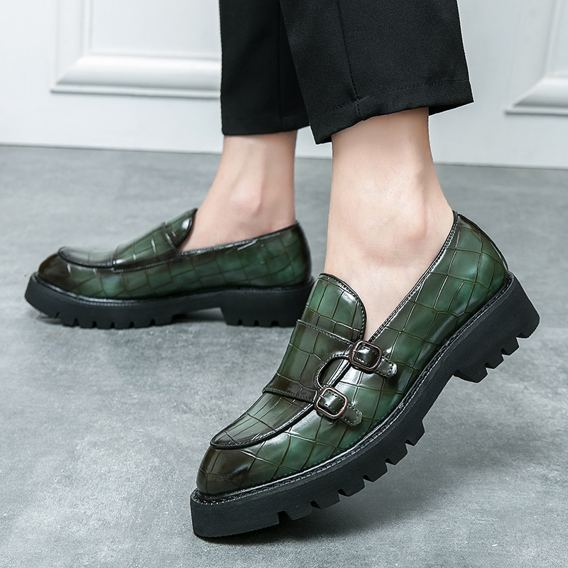 Mens Black Croc Platform Loafers Metal Buckle Designer Shoes Strap For Office Formal Wear - view 4