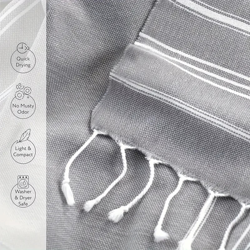 100180 Large Size Turkish Beach Towel with Tassel Stripes Quick Dry Soft Shawl for Outdoor Picnic Mat 260622 - view 7