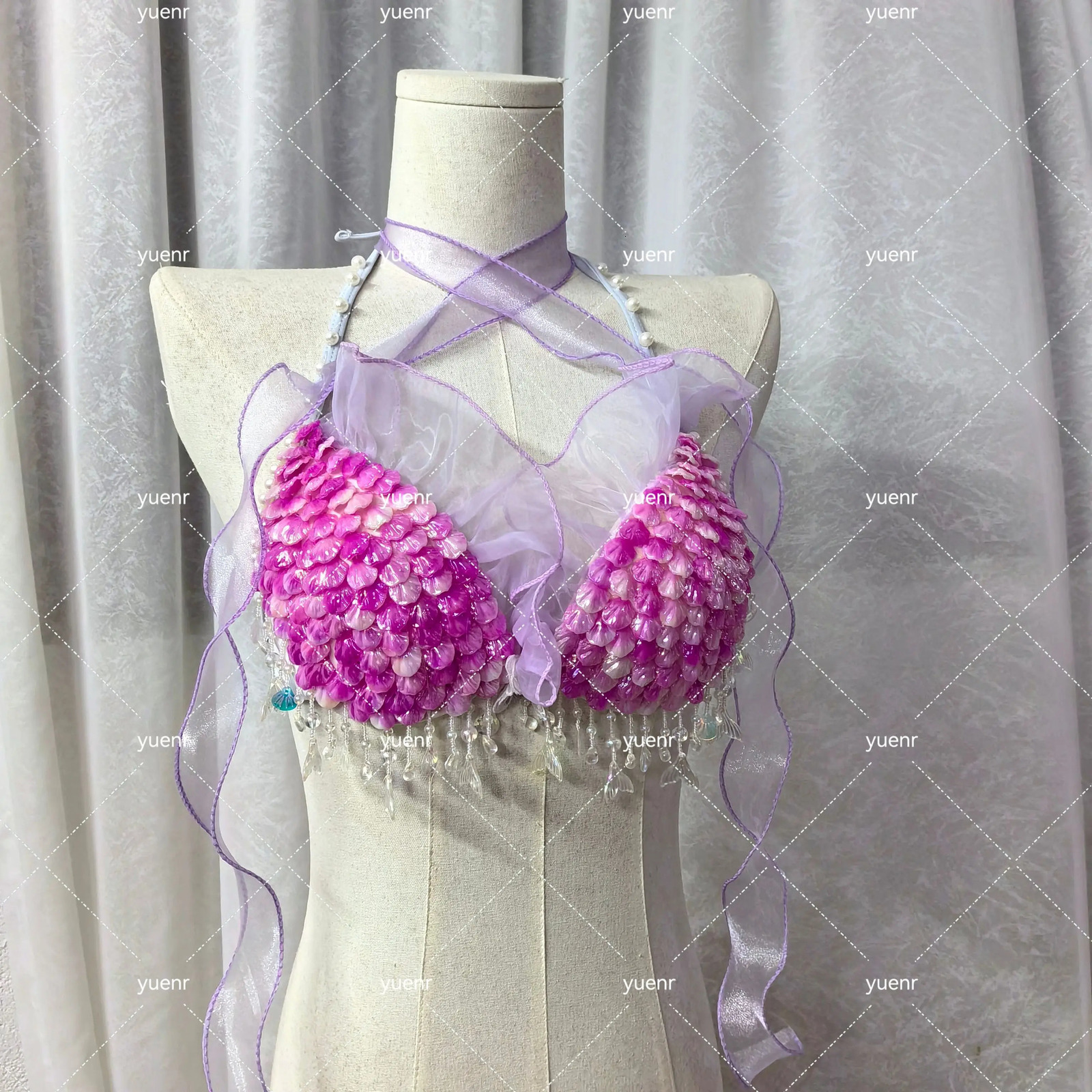 Original Handmade Shell Sequin Performance Bikini Swimsuit For Oceanarium Dive Shoots Electro Festival Costumes 260622 - view 4