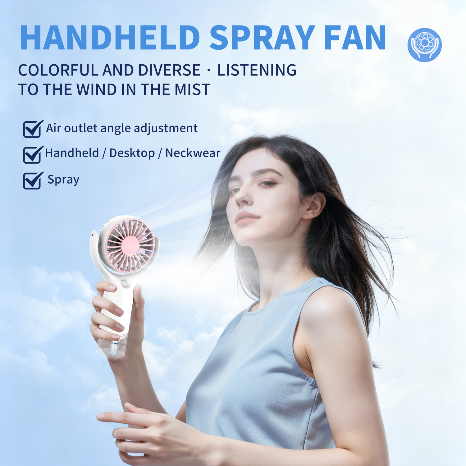 3 Use Mist Hand Fan Detachable Tank USB Neck Desk Portable Cooling Fan