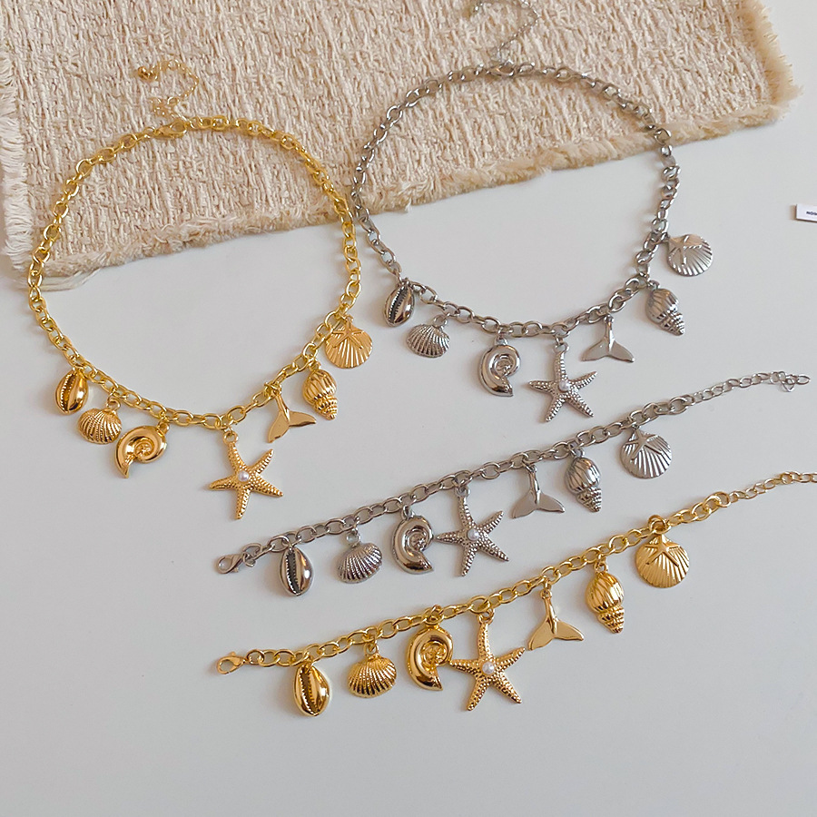 Ocean-themed shell, star, conch pendant necklace and bracelet set, unique design choker, fashionable trendy accessory - view 9