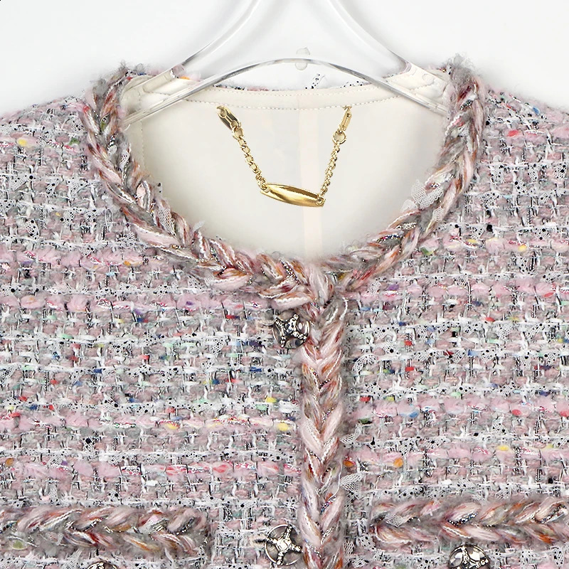 Spring Autumn Elegant Women Multicolor Tweed Blazer O-Neck Braided Trim Star Buttons Short Jacket 28656 260618 - view 5
