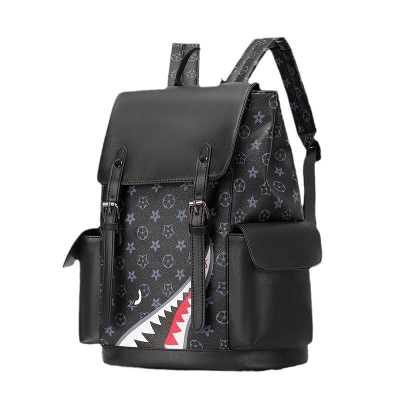 New trendy brand men's double shoulder soft leather schoolbag large capacity casual business computer bag simple backpack for men - view 6