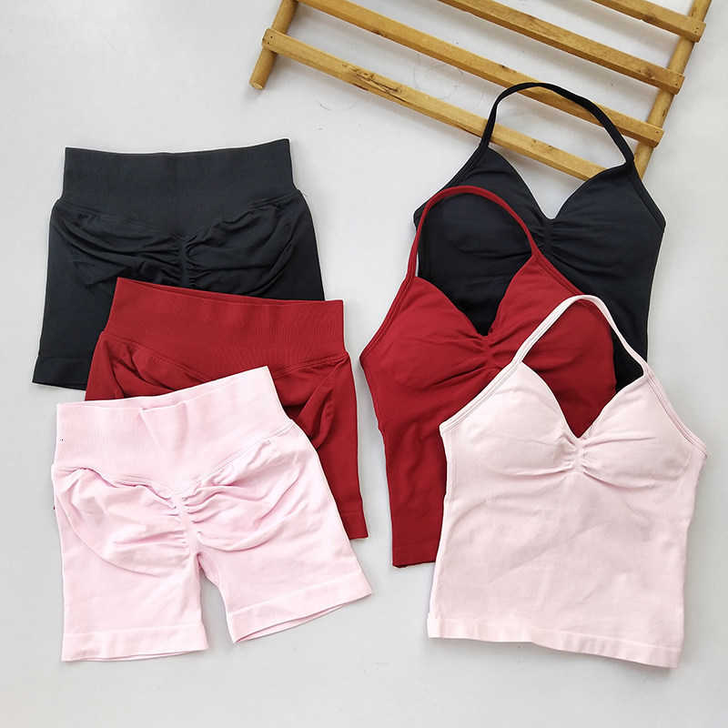 Set Sports 2 Women Pieces Yoga Set Backless Tank Yoga Tops Scrunch Seamless Shorts Suit Sport Gym Set Sportswear Workout Set M260626 - view 1