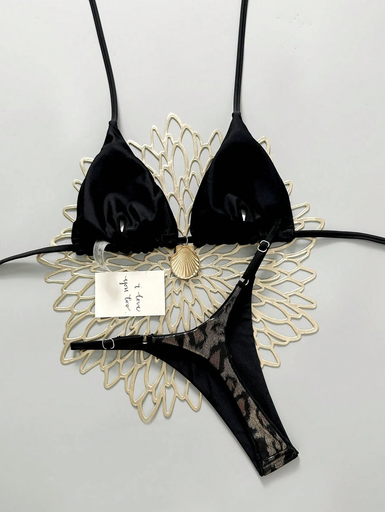 Sexy Brozing Black Snakeskin Print Bikini Set 2026 Women Metal Shell Push Up Bra Triangle Swimsuit Summer Bathing Suit Swimwear 260622 - view 6