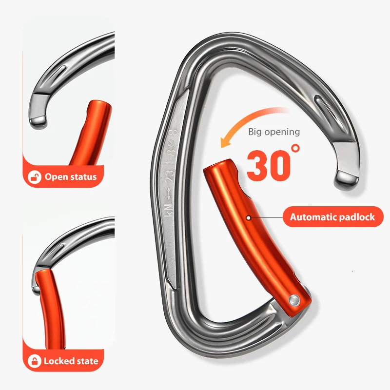 CLIWIZ SGM7118 Curved D- Straight UIAA CE Certified Climbing Carabiner 23kN 7075 Aluminum Carabiner Climbing Safety Snap Hook 260622 - view 6
