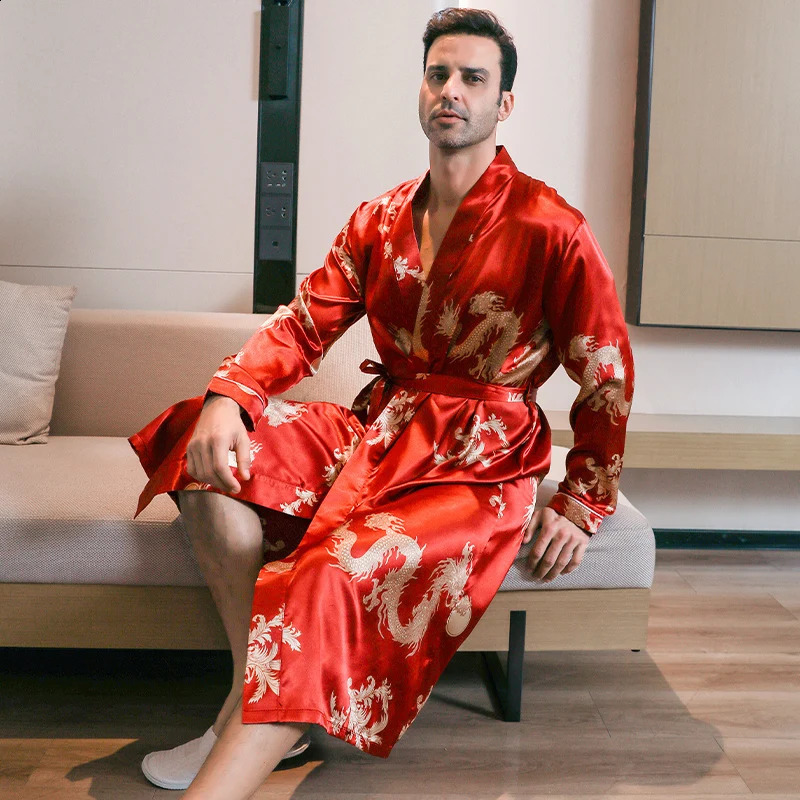 Pajama mens spring and autumn silk thin style oversized pajamas long sleeved bathrobes ice home clothing summer 260625 - view 6