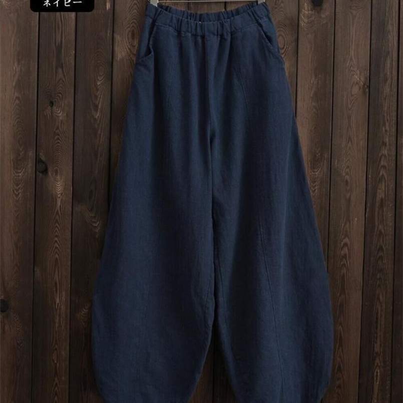 Cotton Linen Bloomers Wide Leg Pants Women Vintage Full Length Fashion Elegent Pants Solid Elasitic Waist Spring Autumn 5XL 260624 - view 6