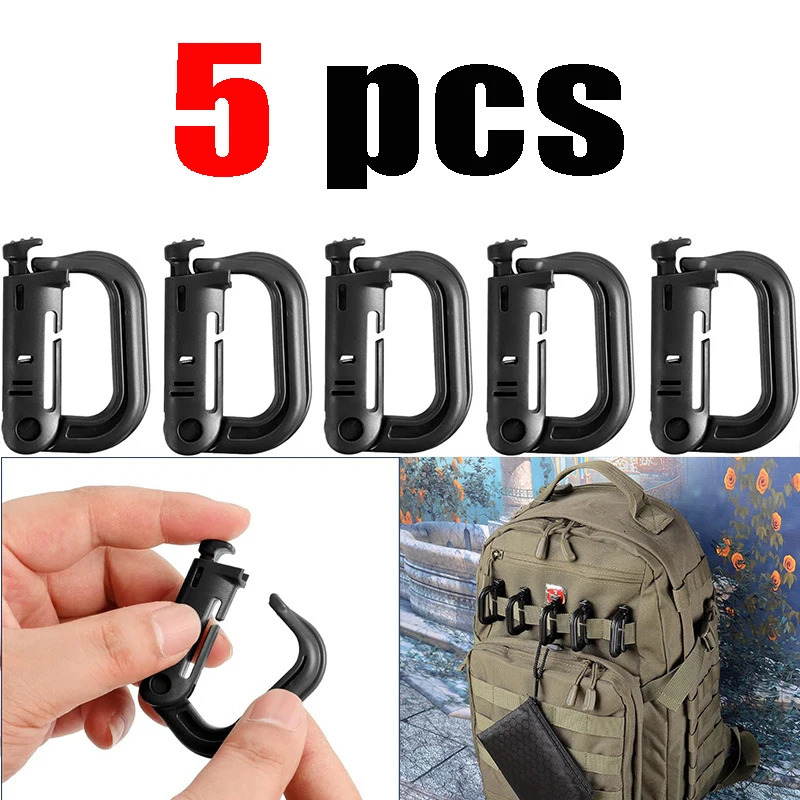 5PCS Plasctic Shackle Carabiner D-ring Clip Molle Webbing Backpack Buckle Snap Lock Grimlock Multi Outdoor Hiking Camping Gear 260622