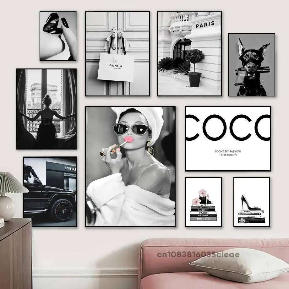 Fashion Luxury Canvas Art Coco Quotes Perfume Super Car Modern Black and White Wall Decor 26L0625