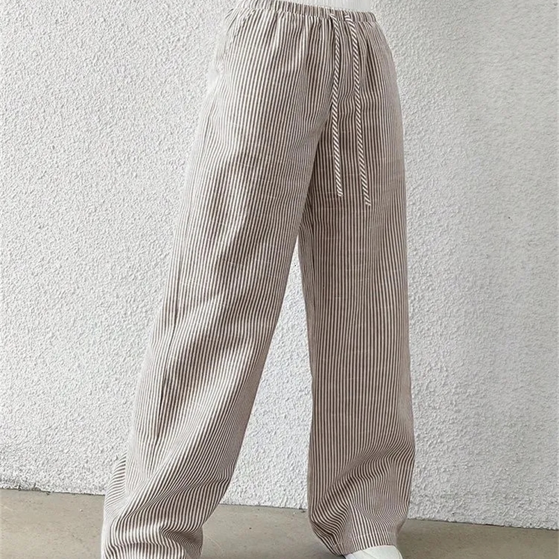 Casual Striped Woven Wide Leg Pants for Women Autumn Winter Casual Stylish Full Length Trousers Y2K Clothes Streetwear 260624 - view 7