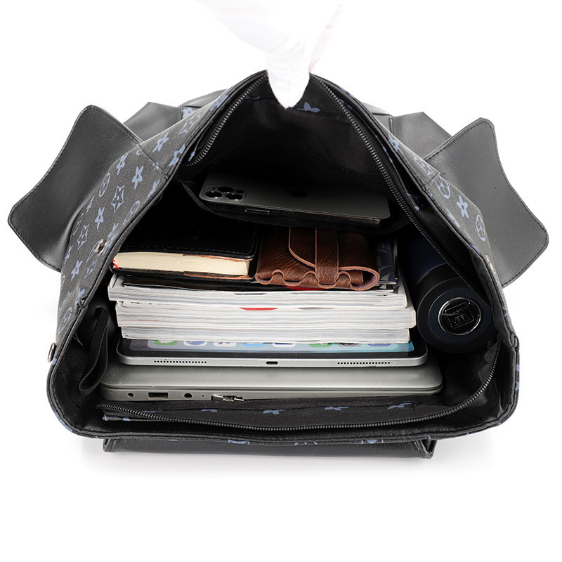 New trendy brand men's double shoulder soft leather schoolbag large capacity casual business computer bag simple backpack for men - view 5
