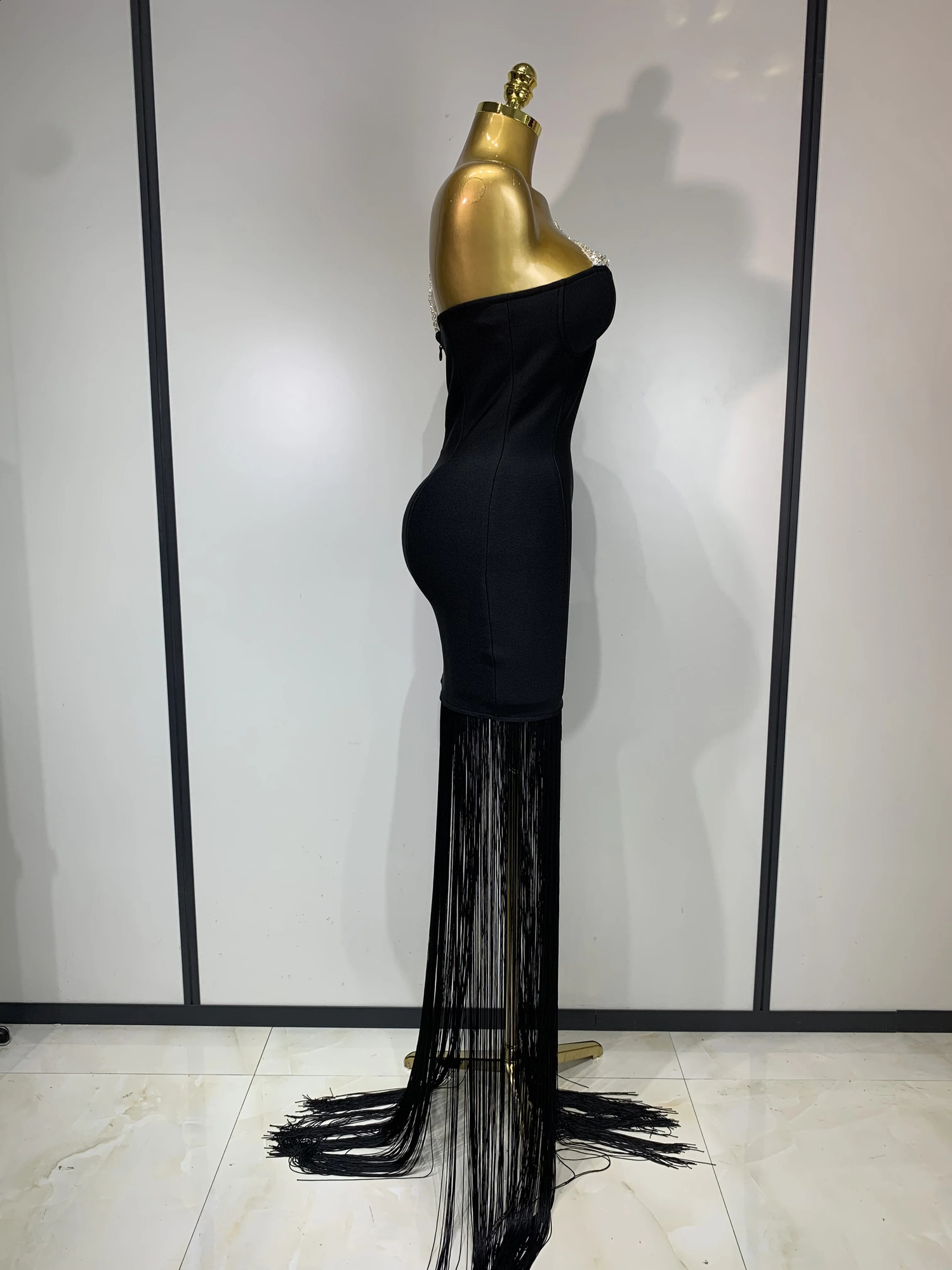 Women Sexy Backless Shining Diamond Tassel Bodycon Long Bandage Dress Celebrity Elegant Evening Party Birthday Cocktail 260625 - view 4