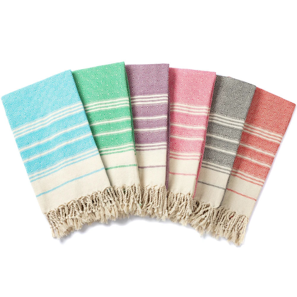 Cotton Turkish beach towel 100180CM diamond grid sports and fitness tassel bath towel kitchen towel soft absorbent quick dr 260622