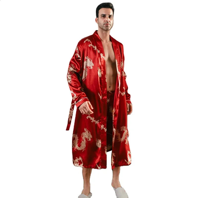 Pajama mens spring and autumn silk thin style oversized pajamas long sleeved bathrobes ice home clothing summer 260625 - view 7