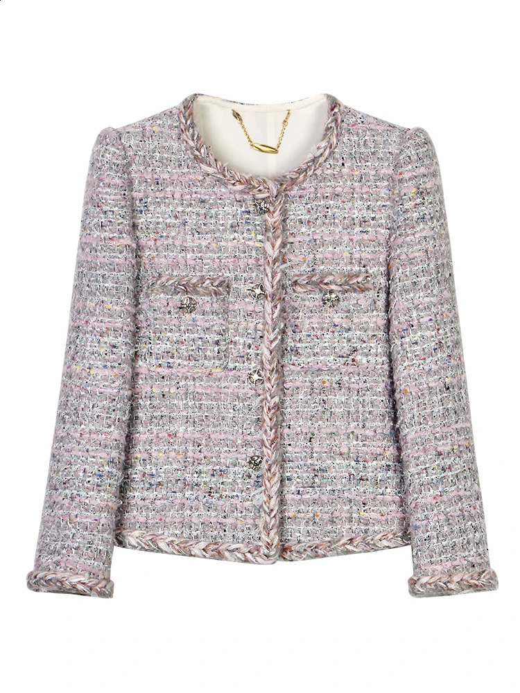 Spring Autumn Elegant Women Multicolor Tweed Blazer O-Neck Braided Trim Star Buttons Short Jacket 28656 260618 - view 4