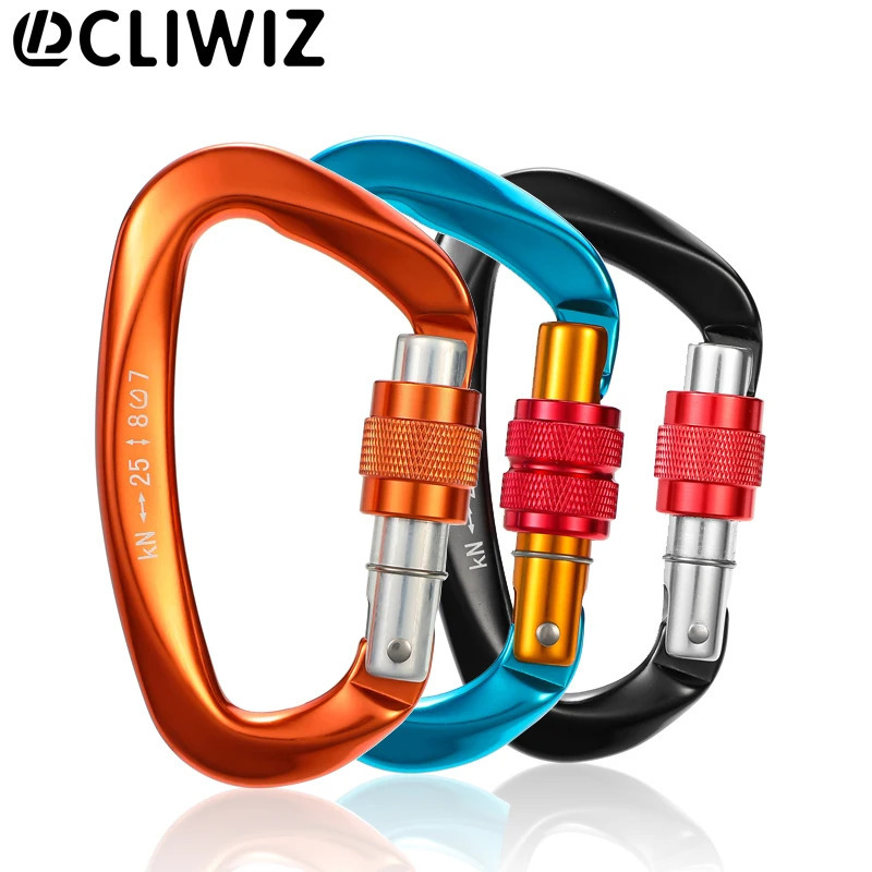 CLIWIZ 25KN Mountaineering Caving Rock Climbing Screw Lock Carabiner D Shaped Safety Master Buckle With UIAA/CE 260622 - view 1