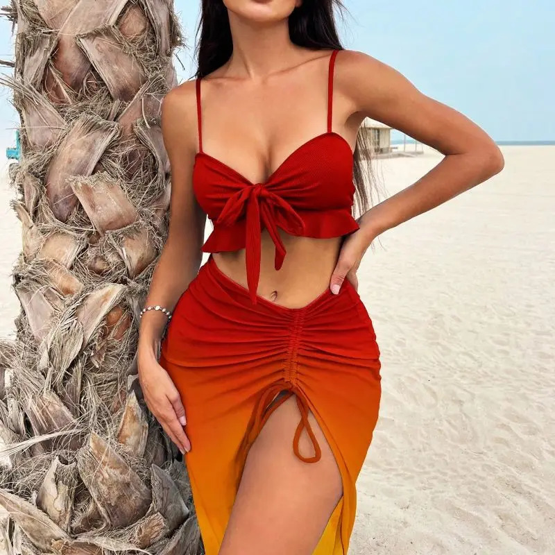 Cikini Sexy Gradient Color Three Piece Swimsuit Mesh Bikinis Set Summer Beach Swimwear Bathing Suit For Women 260622 - view 5