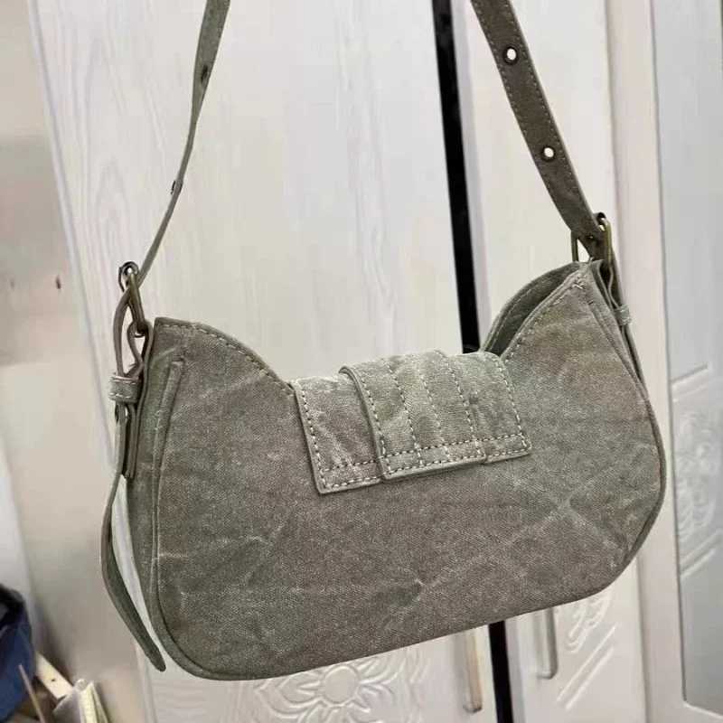 Shoulder Y2k Vintage American Street Style Rivets Green Canvas Handbag Gothic Punk Biker Cool Designers Underarm Bag HandbagT260716 - view 6