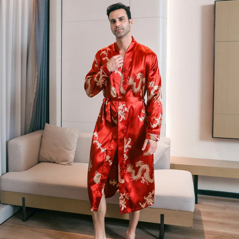 Pajama mens spring and autumn silk thin style oversized pajamas long sleeved bathrobes ice home clothing summer 260625 - view 5