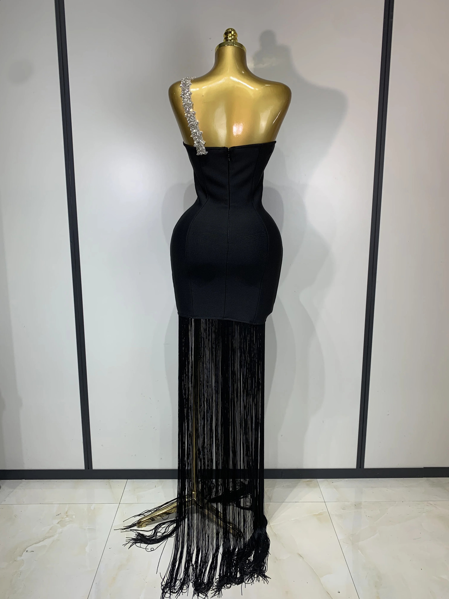 Women Sexy Backless Shining Diamond Tassel Bodycon Long Bandage Dress Celebrity Elegant Evening Party Birthday Cocktail 260625 - view 5