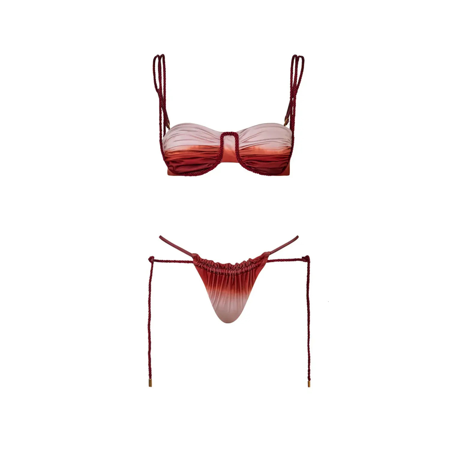 Gradient 3 Pieces Bikini Sexy Women Swimsuit Swimwear Female Long Dress Cover Up Bikini Set Beachwear Bathing Suit 260622 - view 6