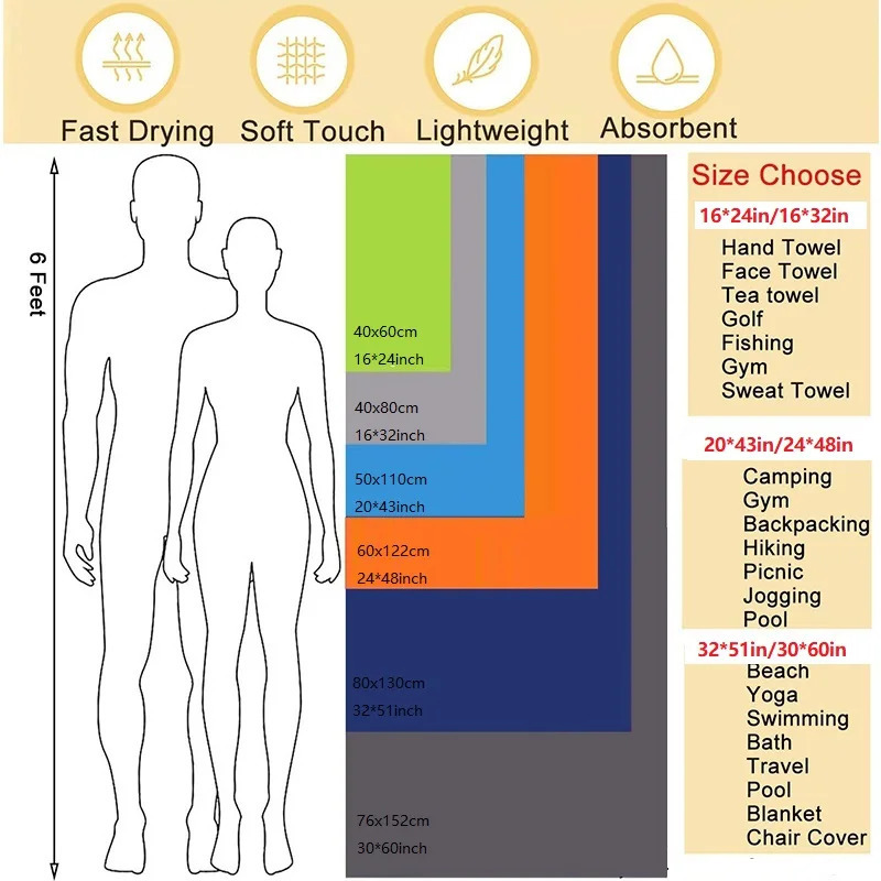 Camping Towels Super Absorbent Fast Drying Microfiber Travel Towel Quick Dry Ultra Soft Compact Gym Towel for Swimming Beach 260622 - view 7