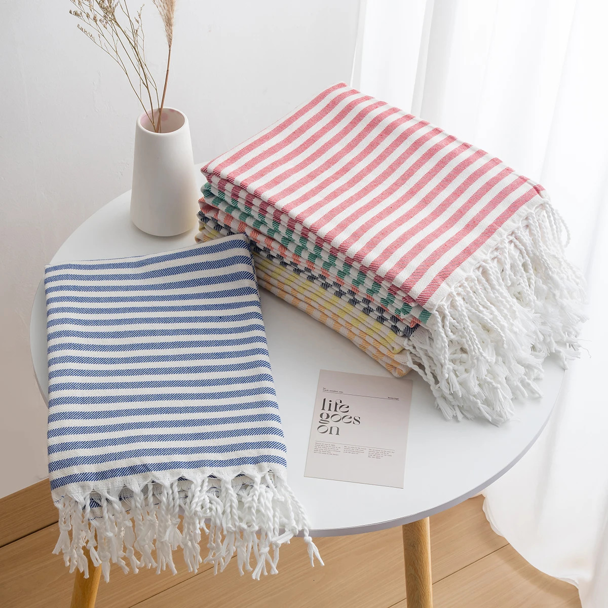 Cotton Turkish Striped Beach Towel 90180CM Sauna Spa Gym Sport Fitness Fringed Bath Towel Kitchen Soft Absorbent Quick Drying 260622CJ - view 4