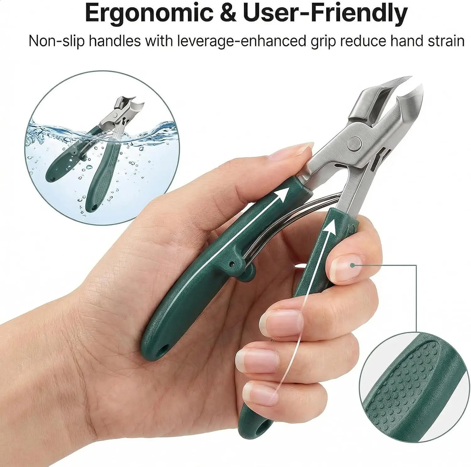 Nail Clippers with Catcher 3Pcs Wide Jaw Opening Splash Clipper Long Handle Aagled Beak Beveled Stainless Steel Angled Edge Nails 260615 - view 6