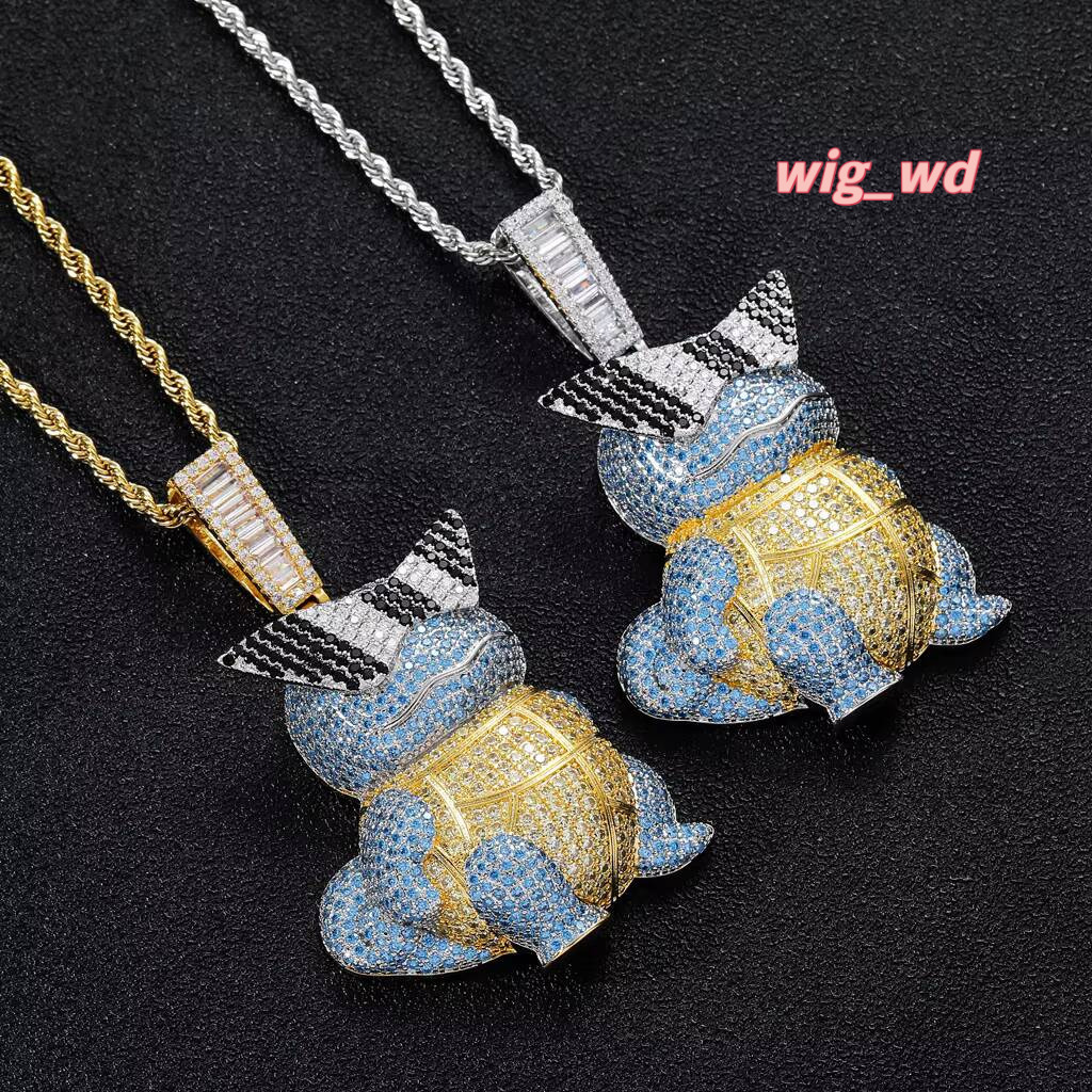 BES Hip Hop Jewelry Brass Inlaid Vvs Moissanite Gold-Plated Cartoon Turtle Pendant Necklace