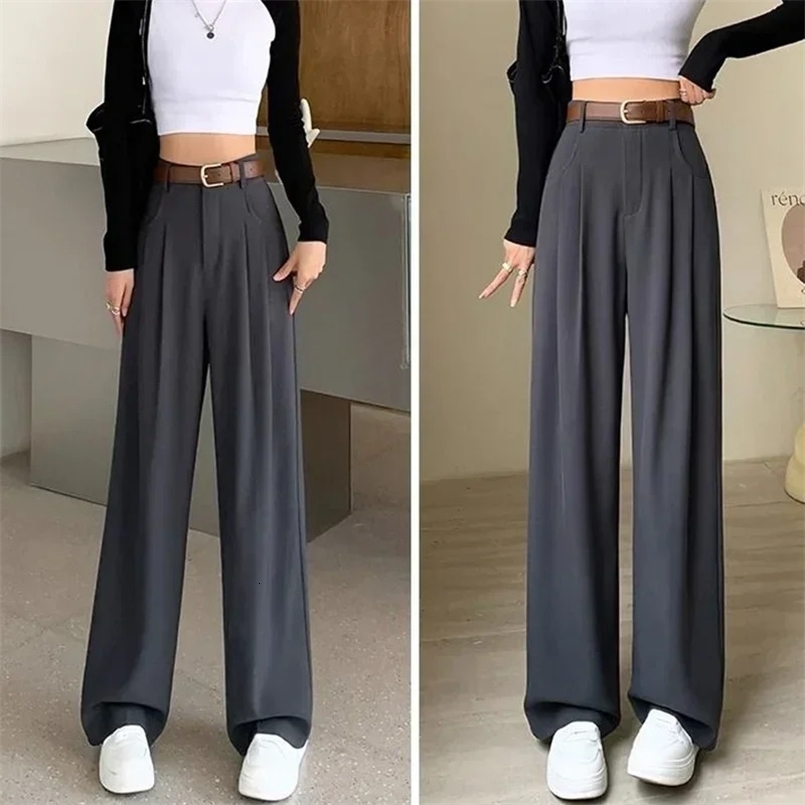 Women Fashion Suit Pants Lady Breathable Baggy High Waist Wide Leg Summer Trousers Lady Straight Leg Black Coffee Classic Pants 260624 - view 5